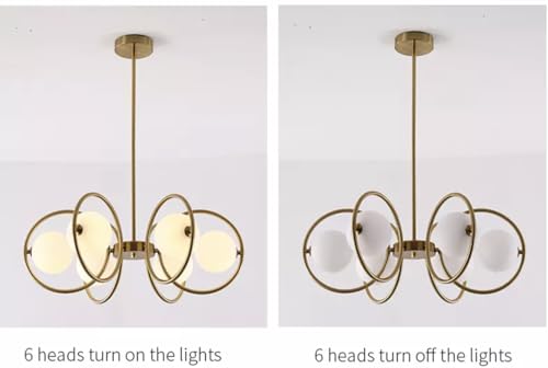 Image of WOKE Mid Century Modern 6 Light Chandelier Gold Plating Ceiling Light Contemporary 6 Rings Glass Globe Hanging Ceiling Lamp Interior Bedroom Living Room Kitchen Decor Lighting Fixture