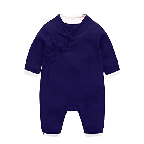 Mud Kingdom Vintage Baby Boys Cotton Romper Button Up Traditional New Year Navy Blue 6 Months