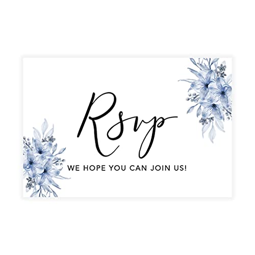 Andaz Press 56-Pack Personalized RSVP Postcards for Wedding Dusty Blue Florals Cardstock Response Reply Cards for Bridal Shower Baby Shower Birthday Event Custom Date and Return Address 4 x 6-Inch