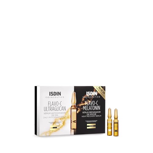 ISDIN Isdinceutics Flavo-C Melatonin + Ultraglican 10 (10 ampoules + 10 ampoules) | Sérum Antioxydant de Jour et Sérum Réparateur de Nuit