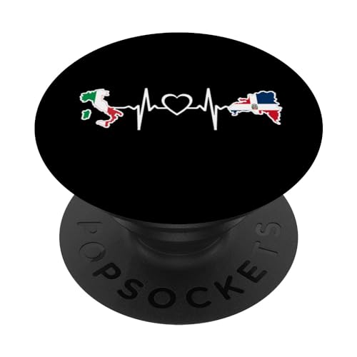 Dominican Italian Heartbeat Italy Flag Heritage PopSockets Swappable PopGrip, Black