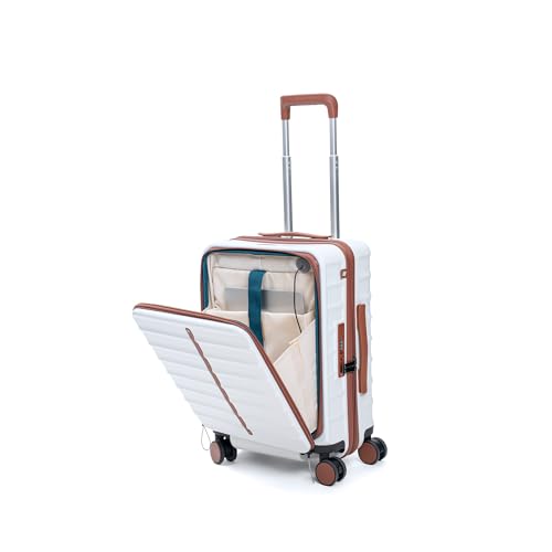 Image of THE ASSEMBLY Polycarbonate 8 Spinner Wheel Odyssey Pro 55 cms Hard Shell Lightweight Luggage with Laptop Compartment & 3 Packing Organizers | Unbreakable Suitcase | 50L | White, Cabin Size