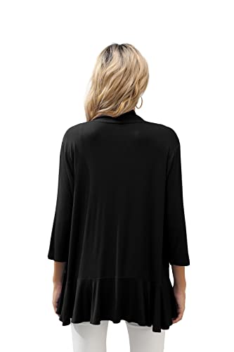 HIYIYEZI Women's Casual Lightweight Open Front Cardigans Soft Draped Ruffles 3/4 Sleeve Cardigan2