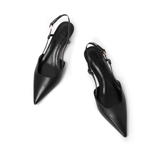 Women's Pumps Slingback Kitten Heels Closed Toe for Women Sexy Slip on Shoes Full Genuine Leather