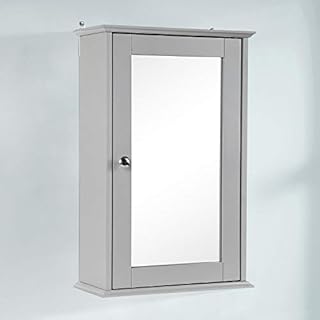 Taylor & Brown Single Door Mirrored Bathroom Cabinet Storage Cupboard Organiser Wall Mounted Mirror Cabinet with Adjustable Shelf, Grey 34cm x 15cm x 53cm