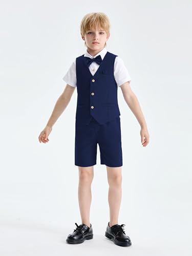 Image of LOLANTA Boys Linen Suit 4 Piece Summer Gentleman Outfit Kids Shorts Set