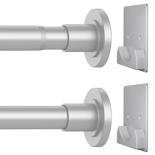 CorkLatta Matte Silver Shower Curtain Rod 1 Inch Diameter Stainless Steel Adjustable Spring Tension Rods 32 to 80 with Holders Anti-Slip Curtain Rods No Drilling(1 Pack)