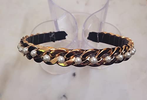 Image of Chain & Pearls Plastic hair band Gold Thick Chain Elegant Handcrafted Chain Hairbands | Headbands for Girls & Women (Pack of 1)