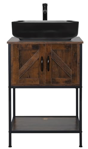 Yourlite Bathroom Vanity,24 Inch Classic Rustic Bathroom Vanity Set With Sink Combo,Small Farmhouse Bathroom Vanity With Black Ceramic Bathroom Sink cover