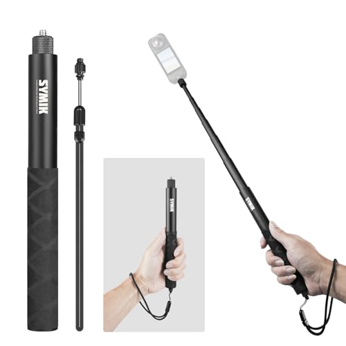 SYMIK Invisible Selfie Stick for Insta360 (120cm/47.2in) Aluminum Alloy Extension Stick Portable Extendable Monopod Pole with 1/4 Screw and Wrist Strap for Insta 360 X5 X4 Air X3 ONE X2 Osmo 360