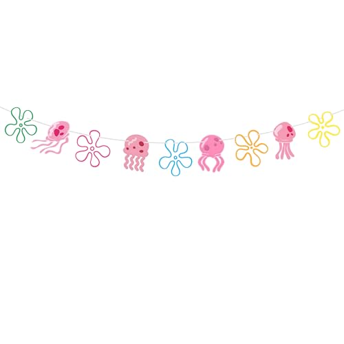 Yellow Cartoon Party Decorations Jellyfish Flowers Party Banner Under The Sea Bottom Theme Party Decorations for Wedding Bridal Baby Shower Birthday Party Supplies