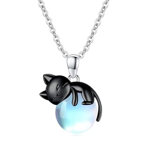 Vadmans Negro Collar De Plata De Ley Colgante Gato Piedra De La Luna Joyería para Mujeres Cat Lovers Regalos | Ya disponible en tu tienda friki favorita! En mundofriki.es!