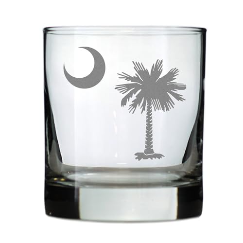 South Carolina Flag - Whiskey Rocks Glass - State Themed Drinking Decor and Gifts for South Carolinian Women & Men - 10.25 Ounce