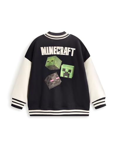 Minecraft Creeper Bomber Jacket in Black & White | Boys Varsity Jacket Adventure Club Graphics Outerwear3