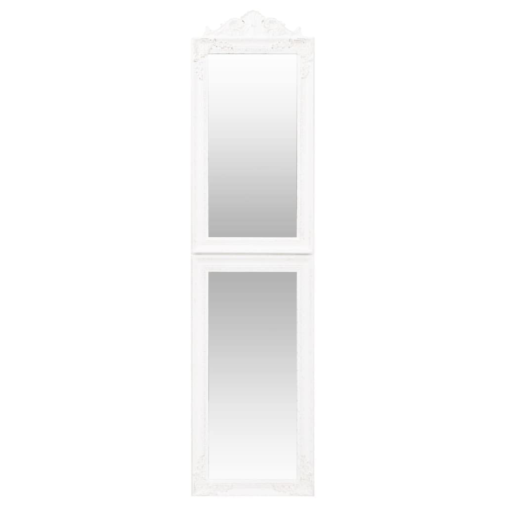 Lustro stojące białe 50 x 200 cm z drewnianą ramą, składane i stabilne, lustro na całe ciało do korytarza, sypialni, garderoby, dekoracyjny barokowy wygląd, przezroczyste lustro do kosmetyków