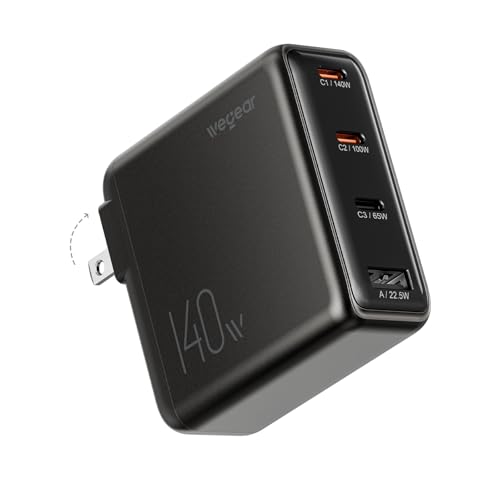 wegear 140W USB-C Charger for Laptop, Slim 4-Port PD 3.1 GaN Block-Black - image 8