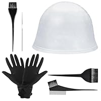 Halinuia 7 Stück Vorgebohrte Strähnchenhaube Haarfärbeset Strähnenhaube Silikon mit Löchern Färben Hervorhebung Haare Färben Zubehör mit Haarhaken Färbebürste Handschuhe für Frauen Mädchen