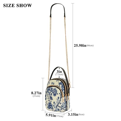 Blue White Chinoiserie Floral Small Crossbody Bag Functional Multi Pocket Bag Shoulder Handbag3