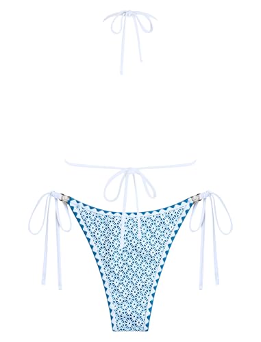 Image of ZAFUL 2 Piece Halter Bikini Sets Hollow Out Triangle Bikini for Women Sexy Bathing Suit High Waisted Side Tie Swimsuits