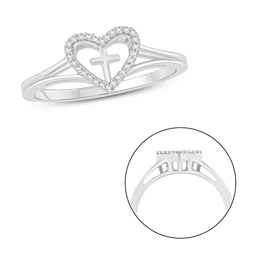 Cali Trove 1/20 CT Natural Diamond Heart Cross Rings for Women | Diamond Fashion Rings | Religious Heart Cross Rings | Gifts for Her | Promise Rings Jewelry Gifts for Women