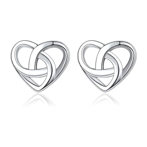 ChicSilver Heart Earrings Love Knot Earrings hypoallergenic 925 Sterling Silver Fashion Small Studs Irish Celtic Jewelry for Women 925 Sterling Silver Earrings for Womens Christmas Earrings Cover