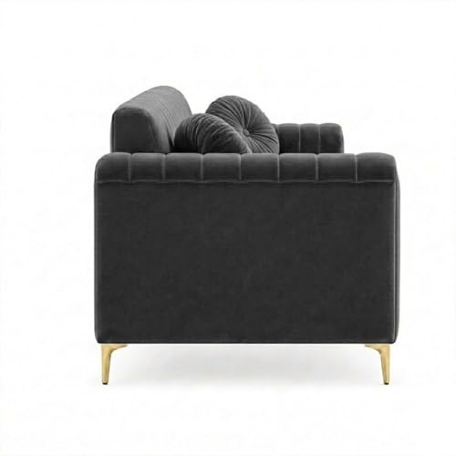 Image of FURNY Dorino 3 Seater Fabric Sofa Set (Dark Grey) Premium Velvet Finish Durable & Comfortable Ideal for Living Room