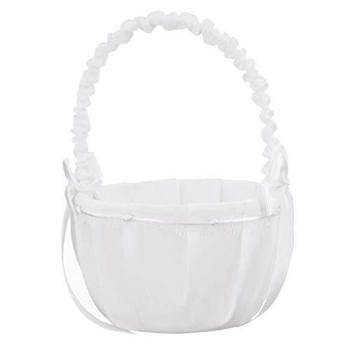 White Wedding Flower Girl Basket Elegant Lace Bowknot Bride Flower Basket with Handle Candy Petal Storage Container Wedding Party Banquet Decorative Supplies Wedding Ceremony Romantic Decor - Thumbnail 2