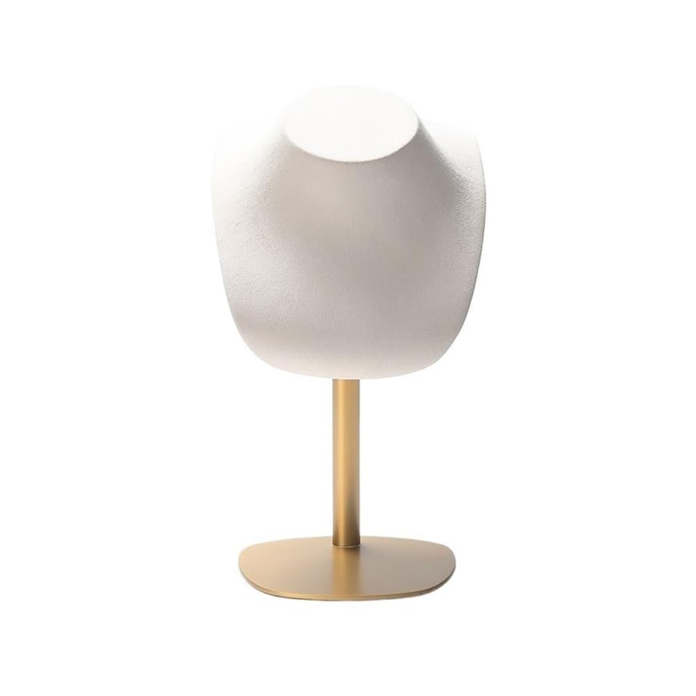 Espositore per collane con base in metallo, leggero, alla moda, leggero, espositore per gioielli, in microfibra e velluto (bianco)