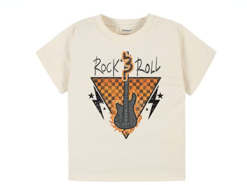 rock and roll guitar graphic shirt boys cute toddler shirt cool boys shirt fun kid boys girl baby t shirt (5T, beige)