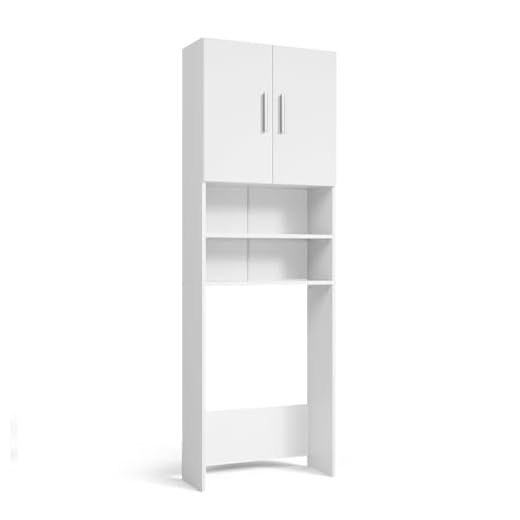 Vicco Waschmaschinenschrank 190 x 64 cm - Badregal Hochschrank Waschmaschine Bad Schrank Badezimmerschrank Überbau (Weiß) (Weiss Matt)