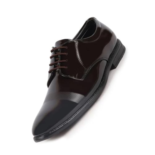 Image of FAUSTO Men's Patent Leather Party Formal Textured Strip Lace Up Shoes