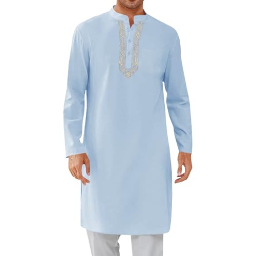 Kaftan Hombres Musulmanes Bata Botón Abajo Cuello Manga Larga Thobe Ropa Árabe Oriente Medio Albornoces Vestidos Ropa de oración para Hombres Tradicional Ethno Islámicos Disfraces