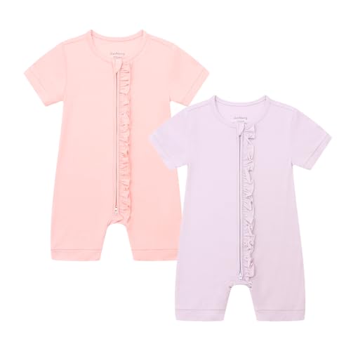 JunNeng Baby Boy Girl 2 Pack Rayon of Bamboo Summer Sleeper Infant Soft Short Sleeve Zipper Footless One-piece Romper