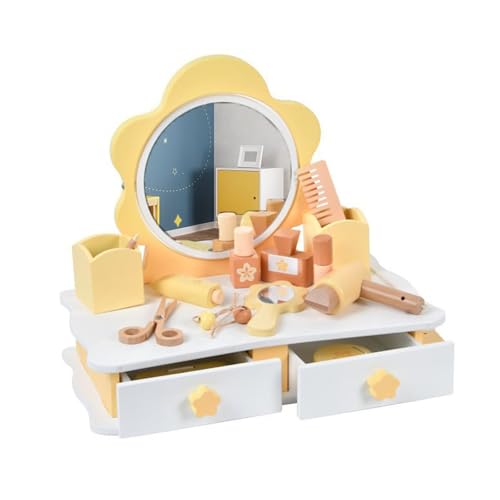 ドレッシングテーブルのおもちゃ 女の子 子供用化粧台 女の子用化粧台 鏡付き 木製 プリンセス メイクアップデスク ドレッシングテーブル 幼児用化粧台 ごっこ遊び 化粧台セット 子供用