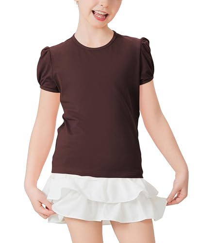 Dreammonkey Girls' Puff Sleeve Shirts Summer Round Neck Cotton T-Shirt (2t-13Y)