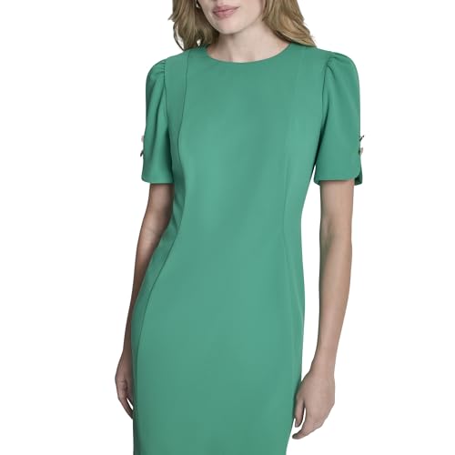 Image of DKNY Women's Short Tulip Sleeve Sheath Dress with Button Detail
