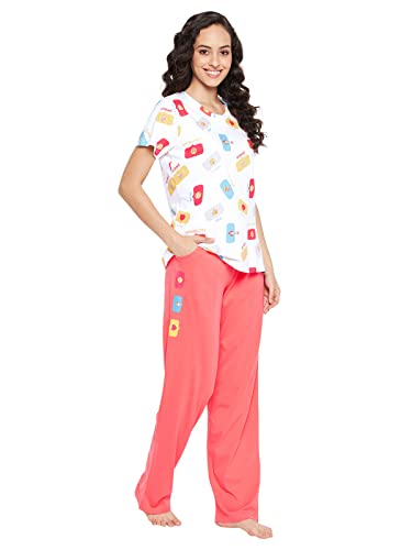 Image of Clovia Women's Cotton Printed T-Shirt & Basic Pajama Set