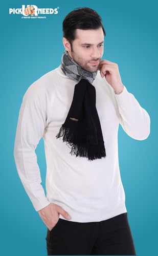 Image of Pick Ur Needs Premium Men's Warm And Stylish Woolen Muffler Angoora With Solid Color Plain Design And Stylish Tussles Ends Muffler For Men