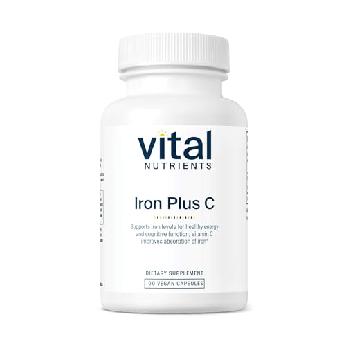 Vitamínicos, Vital Nutrients – Hierro Plus C (20 mg/200 mg) – Apoya la cognición saludable y los niveles de energía para hombres y mujeres – 100 cápsulas por...