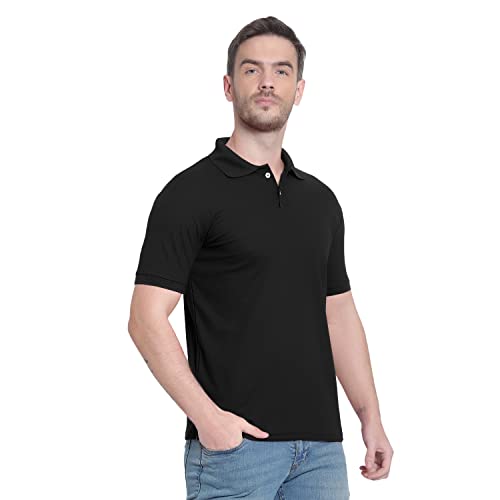 Image of Men's Poly Cotton-Matty Tshirt with Regular Fit Solid Pattern Half Sleeve Standard Length and Button Down Closure|Men's T-Shirts