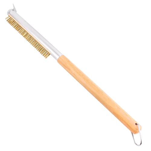 Manucode Brosse pour Four à Pizza - 52 cm, avec Racloir en Acier Inoxydable, Poils en Laiton, Manche en Bois de Caoutchouc, Conception Facile à Installer