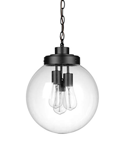 Promo 40% OFF Amazon Brand – Stone & Beam Contemporary Outdoor Pendant Light with Clear Glass Shade, Vintage Edison Bulb Included, 15"H, Matte Black