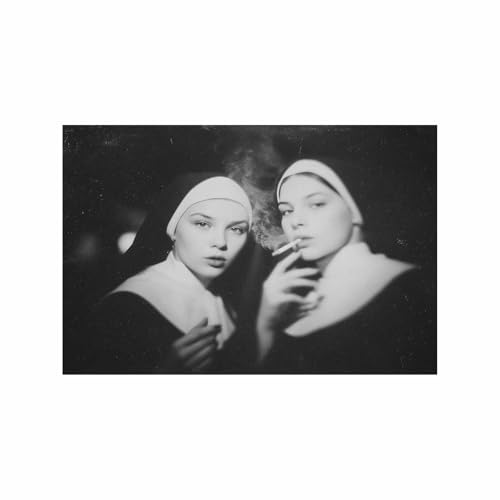 Vintage Black and White Photography Posters of Nuns Smoking Nostalgic