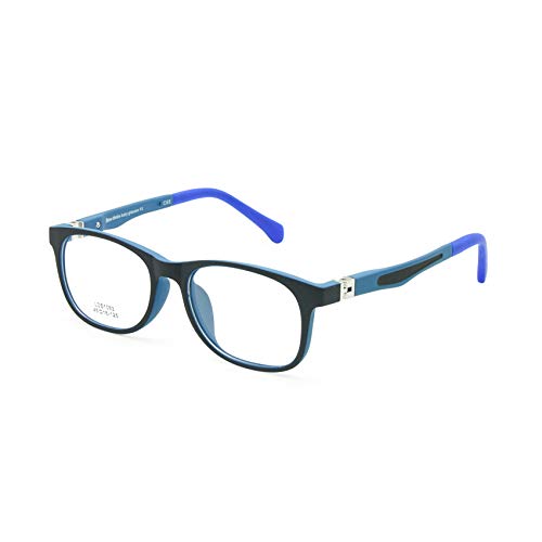 EnzoDate Niños Gafas TR90 Tamaño 45 Seguro Flexible con Bisagra de Primavera Flexible Marco Óptico Niños Niñas Niños Anteojos Plano Lentes (Azul negro)