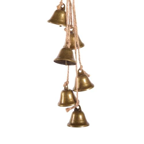 Harmony Farmhouse Bells - Set of 6 Rustic Shabby Chic Gold Christmas Bells for Door Garden Home Tree Decoration