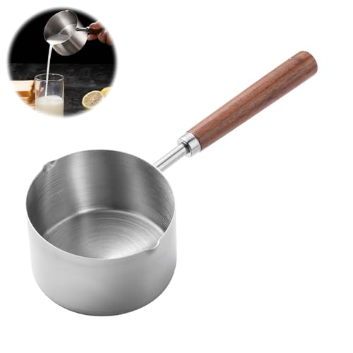 Cacerola de acero inoxidable portátil de 200 ml, cacerola de leche pequeña, cacerola pequeña, sartén para salsas, olla para sopa con mango de madera, cocina leche, salsa, café, té, sopa