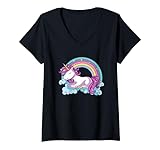 Photo Gallery donna cute rainbow unicorn princess sleeping cloud maglietta con collo a v Photo Gallery donna cute rainbow unicorn princess sleeping cloud maglietta con collo a v