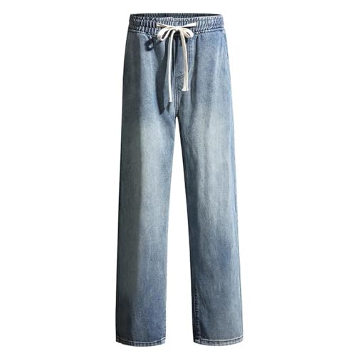 Men's Spring Fall Jeans – Wide-Leg Blue Washed Cotton Denim Pants, Straight Casual Trousers4