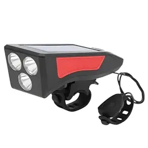 ARURA (LABEL) Solar Power Bicycle Light with Horn and USB Charging Waterproof Bicycle Front Light with 3 LED & 5 Tune Horn Bicycle Flashlight Cycling Head Lamp (Multicolor)