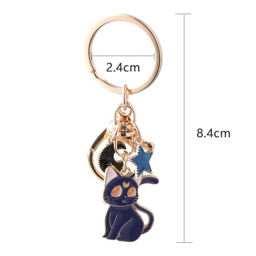 Shengxi 2 Piezas Llavero de Pareja de Sailor Moon Llavero de Coche para Mujeres Llavero Kawaii Bolso Colgante Dibujos Animados Lindo Magia Gato Llavero Regalos Amigos Llaveros Luna Gato